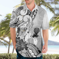 Aotearoa Maori Wahine Hawaiian Shirt Fantail Bird Black Gold Marble
