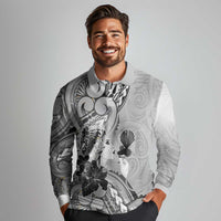 Aotearoa Maori Wahine Long Sleeve Polo Shirt Fantail Bird Black Gold Marble