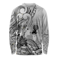 Aotearoa Maori Wahine Long Sleeve Shirt Fantail Bird Black Gold Marble