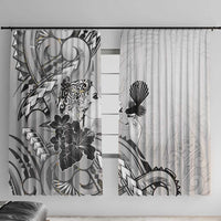 Aotearoa Maori Wahine Window Curtain Fantail Bird Black Gold Marble