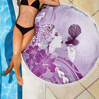 Aotearoa Maori Wahine Beach Blanket Fantail Bird Purple Gold Marble