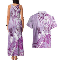 Aotearoa Maori Wahine Couples Matching Tank Maxi Dress and Hawaiian Shirt Fantail Bird Purple Gold Marble