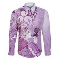 Aotearoa Maori Wahine Family Matching Mermaid Dress and Hawaiian Shirt Fantail Bird Purple Gold Marble