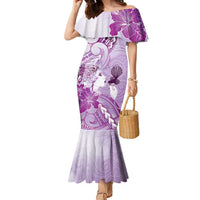 Aotearoa Maori Wahine Family Matching Mermaid Dress and Hawaiian Shirt Fantail Bird Purple Gold Marble
