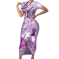 Aotearoa Maori Wahine Family Matching Short Sleeve Bodycon Dress and Hawaiian Shirt Fantail Bird Purple Gold Marble