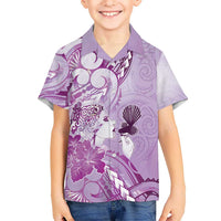 Aotearoa Maori Wahine Hawaiian Shirt Fantail Bird Purple Gold Marble