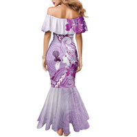 Aotearoa Maori Wahine Mermaid Dress Fantail Bird Purple Gold Marble