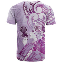 Aotearoa Maori Wahine T Shirt Fantail Bird Purple Gold Marble