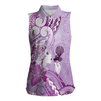 Aotearoa Maori Wahine Women Sleeveless Polo Shirt Fantail Bird Purple Gold Marble