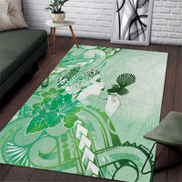 Aotearoa Maori Wahine Area Rug Fantail Bird Green Gold Marble