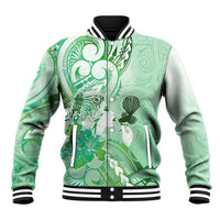 Aotearoa Maori Wahine Baseball Jacket Fantail Bird Green Gold Marble