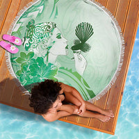 Aotearoa Maori Wahine Beach Blanket Fantail Bird Green Gold Marble