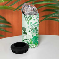 Aotearoa Maori Wahine 4 in 1 Can Cooler Tumbler Fantail Bird Green Gold Marble