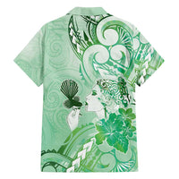 Aotearoa Maori Wahine Family Matching Puletasi and Hawaiian Shirt Fantail Bird Green Gold Marble