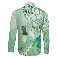 Aotearoa Maori Wahine Family Matching Puletasi and Hawaiian Shirt Fantail Bird Green Gold Marble