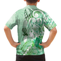 Aotearoa Maori Wahine Family Matching Short Sleeve Bodycon Dress and Hawaiian Shirt Fantail Bird Green Gold Marble