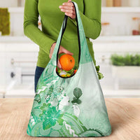 Aotearoa Maori Wahine Grocery Bag Fantail Bird Green Gold Marble