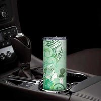 Aotearoa Maori Wahine Skinny Tumbler Fantail Bird Green Gold Marble