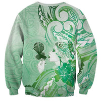 Aotearoa Maori Wahine Sweatshirt Fantail Bird Green Gold Marble