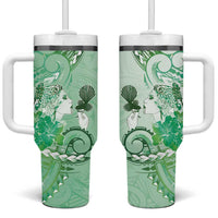 Aotearoa Maori Wahine Tumbler With Handle Fantail Bird Green Gold Marble