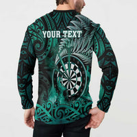 Personalised New Zealand Darts Button Sweatshirt Maori Koru Dartboard Turquoise Flame