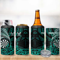 Personalised New Zealand Darts 4 in 1 Can Cooler Tumbler Maori Koru Dartboard Turquoise Flame