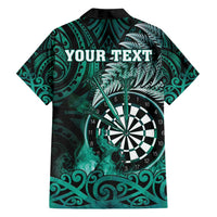 Personalised New Zealand Darts Family Matching Long Sleeve Bodycon Dress and Hawaiian Shirt Maori Koru Dartboard Turquoise Flame