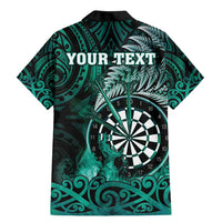 Personalised New Zealand Darts Family Matching Mermaid Dress and Hawaiian Shirt Maori Koru Dartboard Turquoise Flame