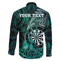 Personalised New Zealand Darts Family Matching Mermaid Dress and Hawaiian Shirt Maori Koru Dartboard Turquoise Flame