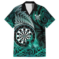 Personalised New Zealand Darts Family Matching Off Shoulder Maxi Dress and Hawaiian Shirt Maori Koru Dartboard Turquoise Flame