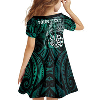 Personalised New Zealand Darts Kid Short Sleeve Dress Maori Koru Dartboard Turquoise Flame