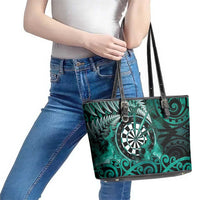 New Zealand Darts Leather Tote Bag Maori Koru Dartboard Turquoise Flame