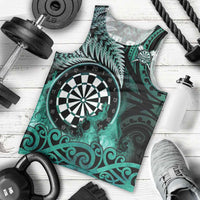 Personalised New Zealand Darts Men Tank Top Maori Koru Dartboard Turquoise Flame