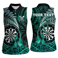 Personalised New Zealand Darts Women Sleeveless Polo Shirt Maori Koru Dartboard Turquoise Flame