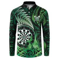 Personalised New Zealand Darts Button Sweatshirt Maori Koru Dartboard Green Flame