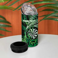 Personalised New Zealand Darts 4 in 1 Can Cooler Tumbler Maori Koru Dartboard Green Flame