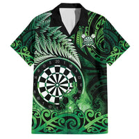 Personalised New Zealand Darts Family Matching Off Shoulder Short Dress and Hawaiian Shirt Maori Koru Dartboard Green Flame