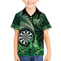 Personalised New Zealand Darts Family Matching Puletasi and Hawaiian Shirt Maori Koru Dartboard Green Flame