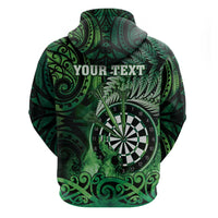 Personalised New Zealand Darts Hoodie Maori Koru Dartboard Green Flame