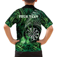 Personalised New Zealand Darts Kid Hawaiian Shirt Maori Koru Dartboard Green Flame