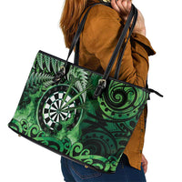 New Zealand Darts Leather Tote Bag Maori Koru Dartboard Green Flame