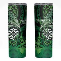 Personalised New Zealand Darts Skinny Tumbler Maori Koru Dartboard Green Flame