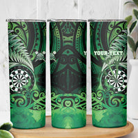 Personalised New Zealand Darts Skinny Tumbler Maori Koru Dartboard Green Flame