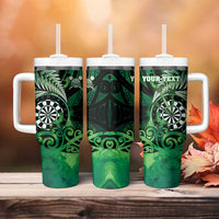Personalised New Zealand Darts Tumbler With Handle Maori Koru Dartboard Green Flame