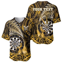Personalised New Zealand Darts Baseball Jersey Maori Koru Dartboard Gold Flame
