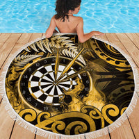 New Zealand Darts Beach Blanket Maori Koru Dartboard Gold Flame