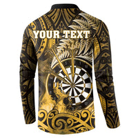 Personalised New Zealand Darts Button Sweatshirt Maori Koru Dartboard Gold Flame