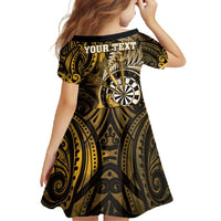 Personalised New Zealand Darts Family Matching Off Shoulder Maxi Dress and Hawaiian Shirt Maori Koru Dartboard Gold Flame