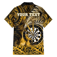 Personalised New Zealand Darts Family Matching Puletasi and Hawaiian Shirt Maori Koru Dartboard Gold Flame