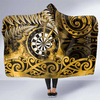 New Zealand Darts Hooded Blanket Maori Koru Dartboard Gold Flame